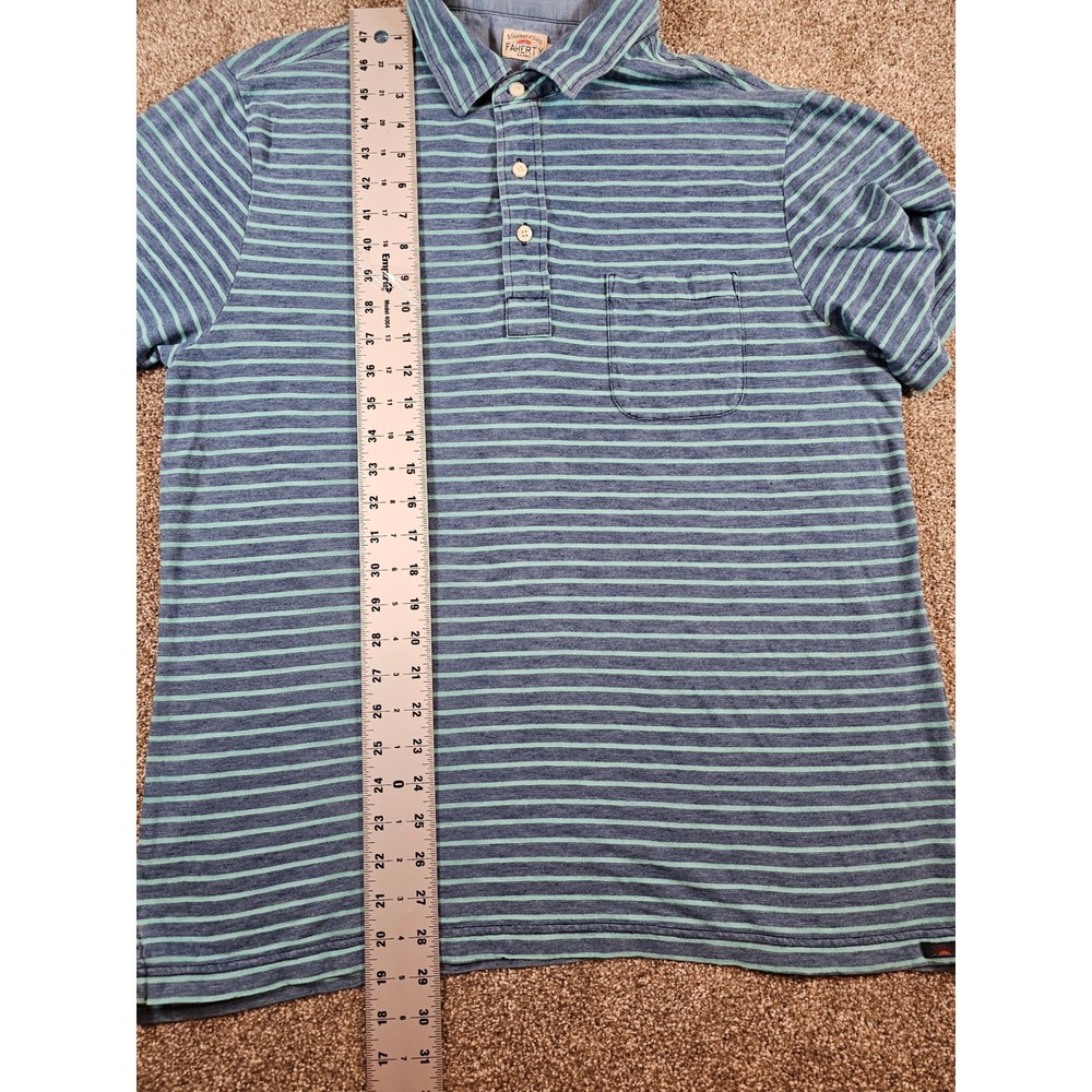 Faherty Brand Mens Large Indigo Dyed Striped Short Sleeve Polo Shirt Blue Green - Picture 13 of 15